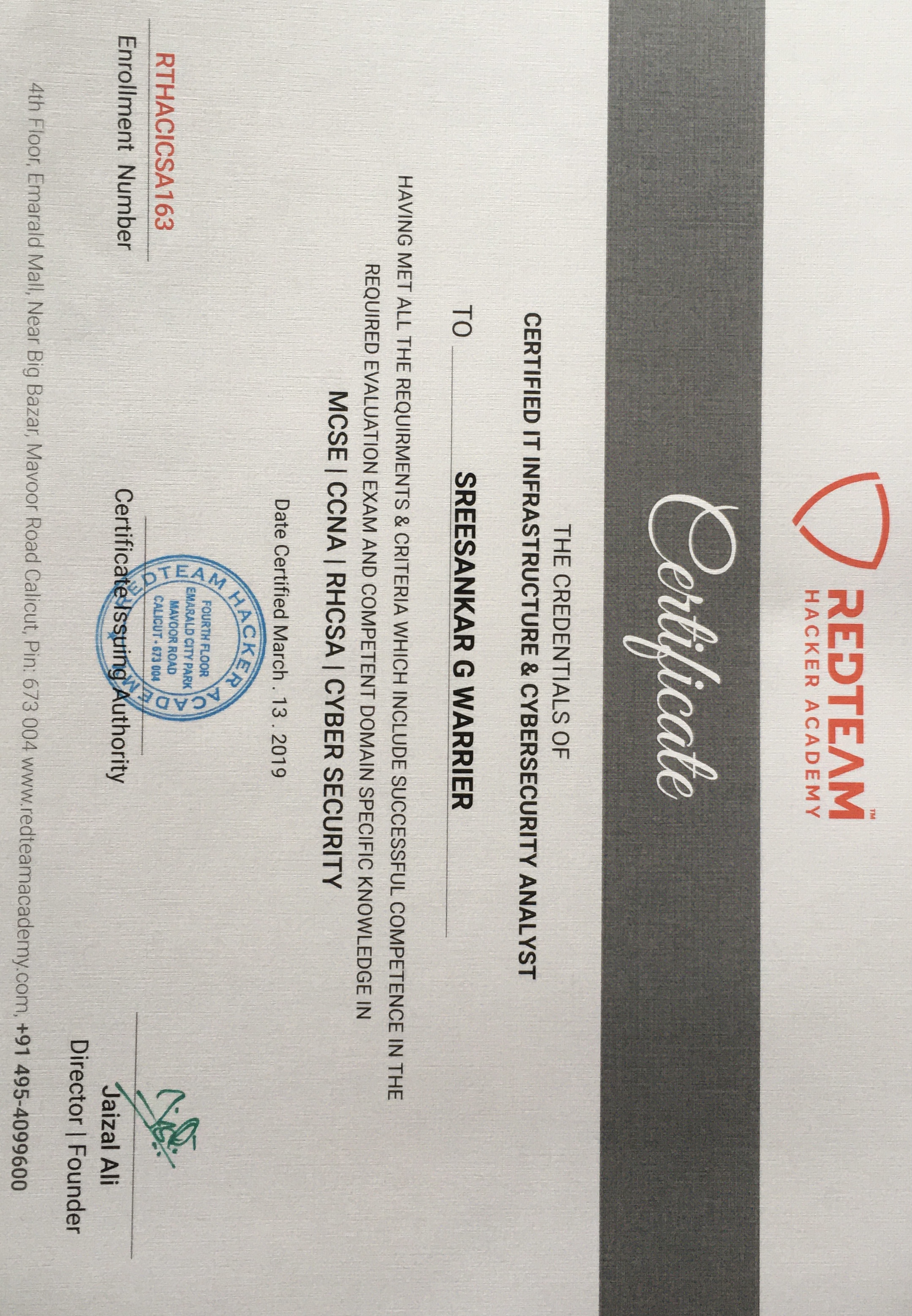 Certified IT Infra and Cybersecurity Analyst